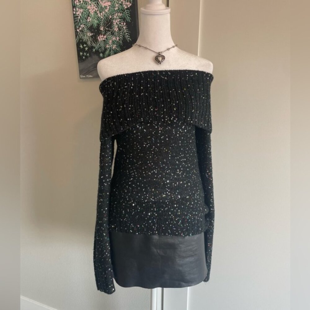 no bounderaries  black sequin off the shoulder sweater